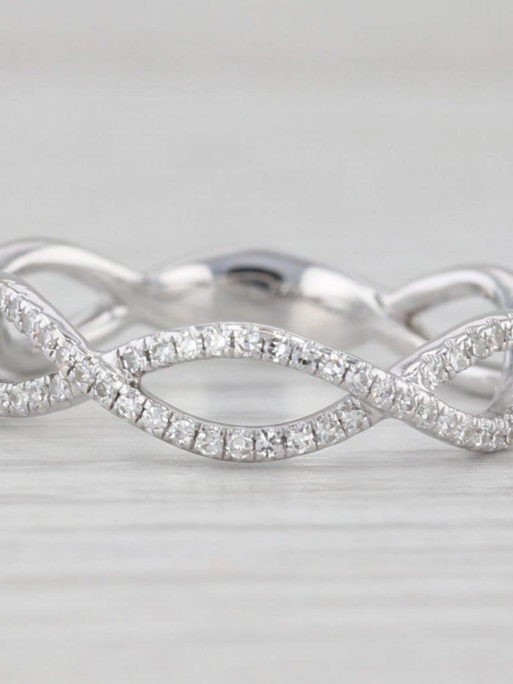 0.13ctw Diamond Woven Band 14k White Gold Size 6.25-6.5 Stackable Wedding Ring
